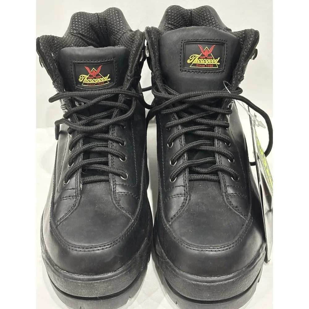 Thorogood Men's 9M Black Leather Steel Toe Work Boots ANSI Z41 Safety Lace UpUSA